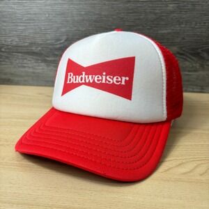 Budweiser Hat Cap Snapback Red White Trucker Beer Brewing Adjustable